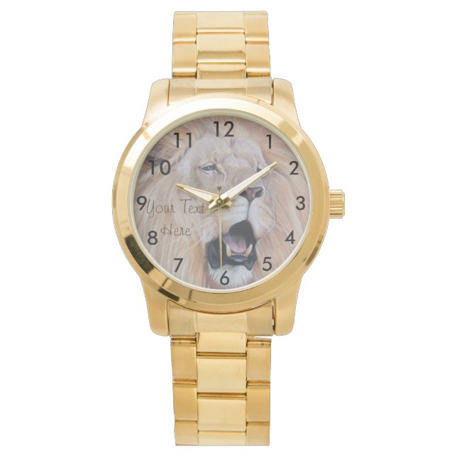 Montre peinture de la faune du lion rugissant gros chat (devant)