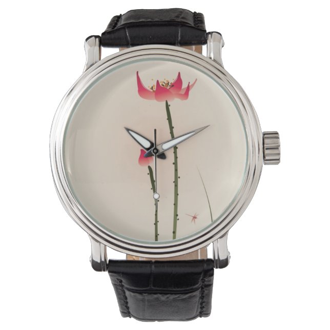 Montre Peinture de style oriental, grand Lotus (devant)