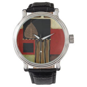 Montre Peinture multicolore de panneau avec la feuille