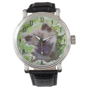 Montre Peinture originale d'un chiot Keeshond dans le jar