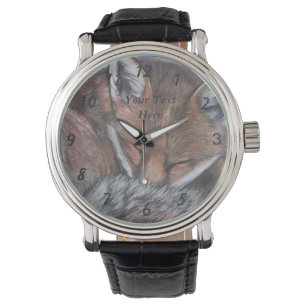 Montre peinture réaliste de la faune renard rouge endormi