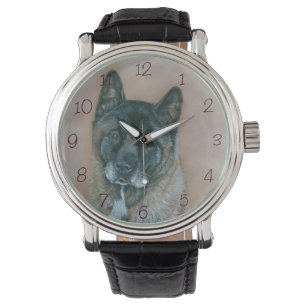 Montre peinture réaliste de portrait de chien d'akita de