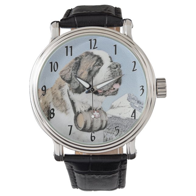 Montre Peinture Saint Bernard - Cute Original Chien Art (devant)
