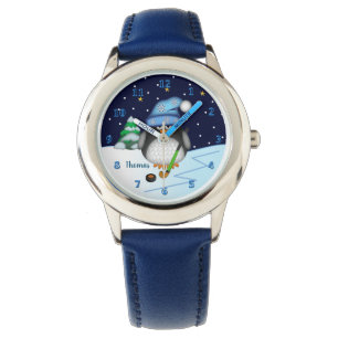 Montre Pénquin de hockey mignon avec nom personnalisé