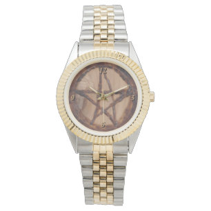 Montre Pentacle en bois sorcière primitive Wiccan Pagan