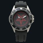 Montre Pentagram Red Devil<br><div class="desc">Pentagramme rouge,  inversé,  texturé en cercle,  sur arrière - plan noir. Symbole occulte 666</div>