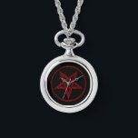 Montre Pentagram Red Devil<br><div class="desc">Pentagramme rouge,  inversé,  texturé en cercle,  sur arrière - plan noir. Symbole occulte 666</div>