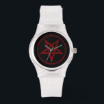 Montre Pentagram Red Devil<br><div class="desc">Pentagramme rouge,  inversé,  texturé en cercle,  sur arrière - plan noir. Symbole occulte 666</div>
