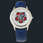 Montre Pentagramme aux roses rouges<br><div class="desc">Pentagramme noir avec motif,  décoré de fleurs,  roses rouges avec feuilles sur arrière - plan blanc. Style tatouage.</div>