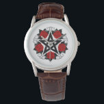 Montre Pentagramme aux roses rouges<br><div class="desc">Pentagramme noir avec motif,  décoré de fleurs,  roses rouges avec feuilles sur arrière - plan blanc. Style tatouage.</div>