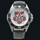 Montre Pentagramme aux roses rouges<br><div class="desc">Pentagramme noir avec motif,  décoré de fleurs,  roses rouges avec feuilles sur arrière - plan blanc. Style tatouage.</div>