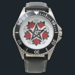 Montre Pentagramme aux roses rouges<br><div class="desc">Pentagramme noir avec motif,  décoré de fleurs,  roses rouges avec feuilles sur arrière - plan blanc. Style tatouage.</div>