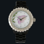 Montre *~* Peony Floral Aquarelle rose Lavande Populaire<br><div class="desc">* Une belle lavande et rose sur un arrière - plan blanc brillant. Ce design est une très jolie fleur de pivoine aquarelle impressionnante qui orne le visage de cette montre pour femmes. * La courroie est noire et est faite d'émail robuste et dur. Il y a des strass scintillants...</div>