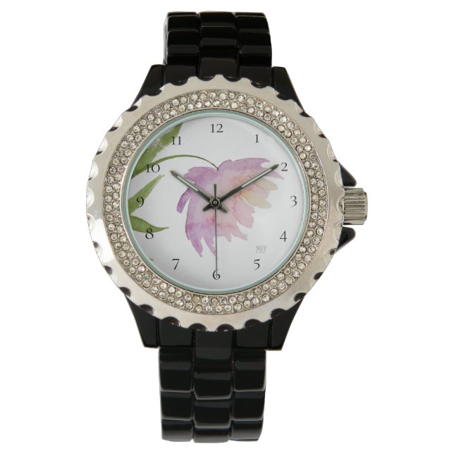 Montre *~* Peony Floral Aquarelle rose Lavande Populaire (devant)