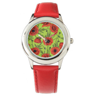 Montre Pépites, rouge et vert sur le vert citron