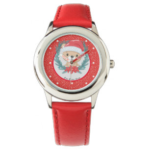 Montre Père Noël Teddy Red et White Stars Joyeux Noël