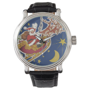 Montre Père Noël vintage de Noël avec rennes volants