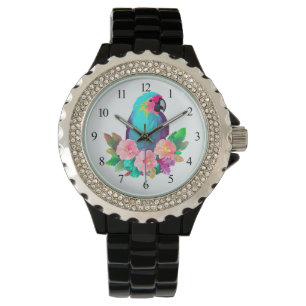 Montre Perroquet bleu tropical aux fleurs tropicales