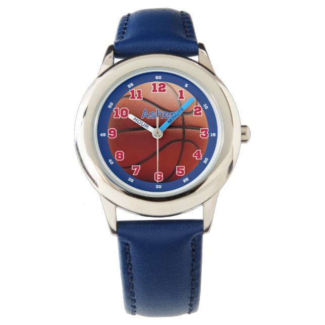 Montre Personalized Blue Basketball Boys Learning (devant)