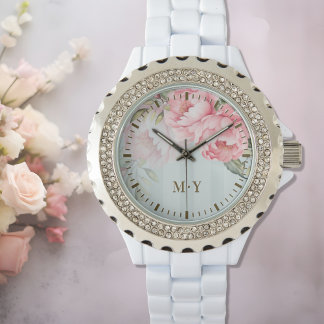 Montre Personalized Blush Peony Floral Monogram Women’s