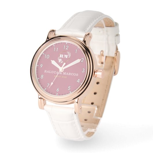 Montre Personalized copule names minimal pink monogram  (Angle)