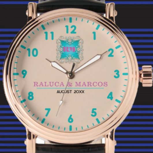 Montre Personalized couple names elegant tan monogram