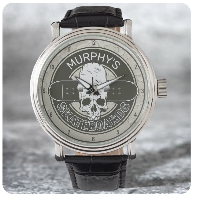 Montre Personalized Skater NAME Skull Skateboarding Skate (Créateur téléchargé)