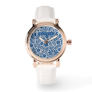 Montre Personnalisé Floral Folklorique Bleu Nordique Sur