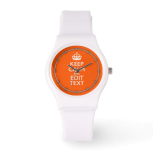 Montre Personnalisé GARDER CALME Votre Texte Décor Orange