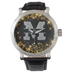Montre Personnalisé M Monogramme initial d'argent Votre n