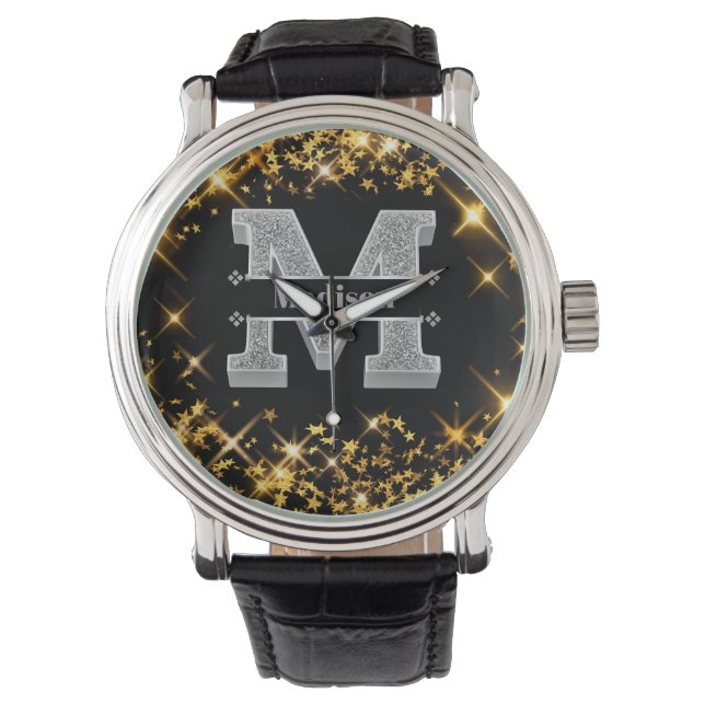 Montre Personnalisé M Monogramme initial d'argent Votre n (devant)