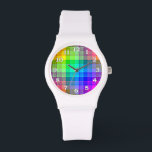 Montre Personnalisé Rainbow Plaid<br><div class="desc">Ce motif plaid arc-en-ciel est lumineux et coloré,  avec un effet de texture légère. C'est un motif à damiers vif et dynamique qui a l'air joli tel quel ou comme arrière - plan pour votre texte ou photo. Les numéros de montre sont blancs avec un contour noir.</div>