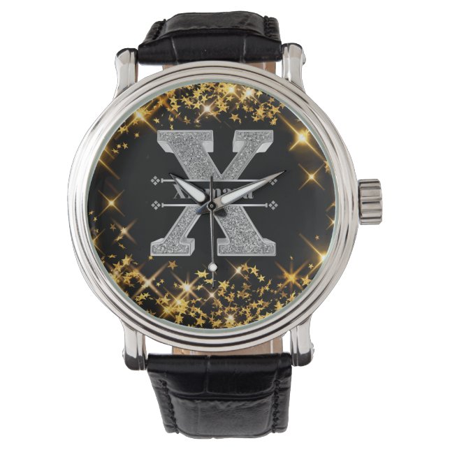 Montre Personnalisé X Monogramme initial d'argent Votre n (devant)