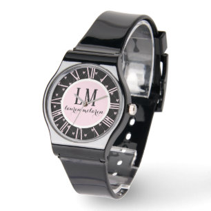 Montre personnalisée avec nœud noir et rose