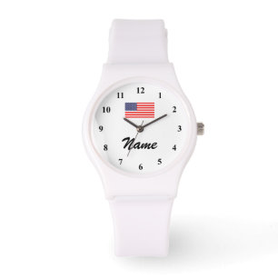 Montre personnalisée avec nom et drapeau américain