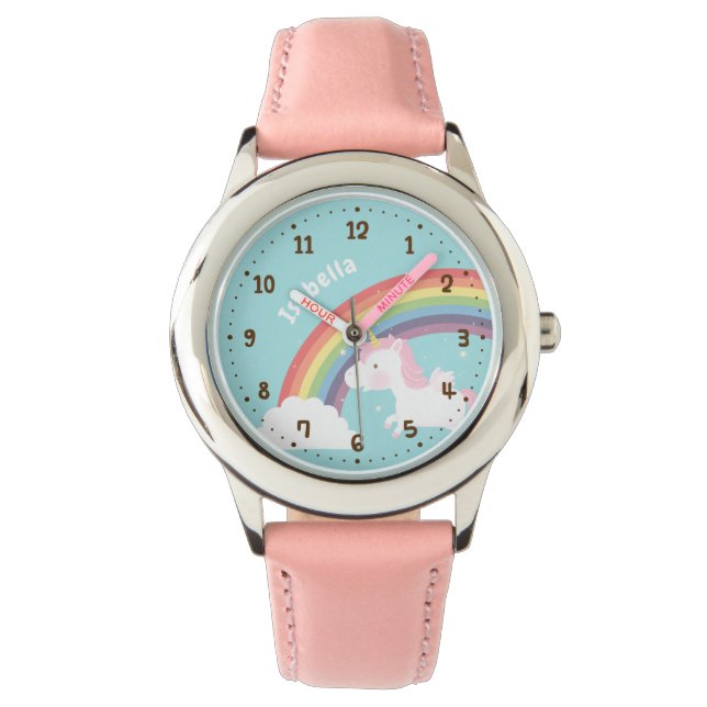 Montre personnalisée Cute Flying Unicorn Rainbow (devant)