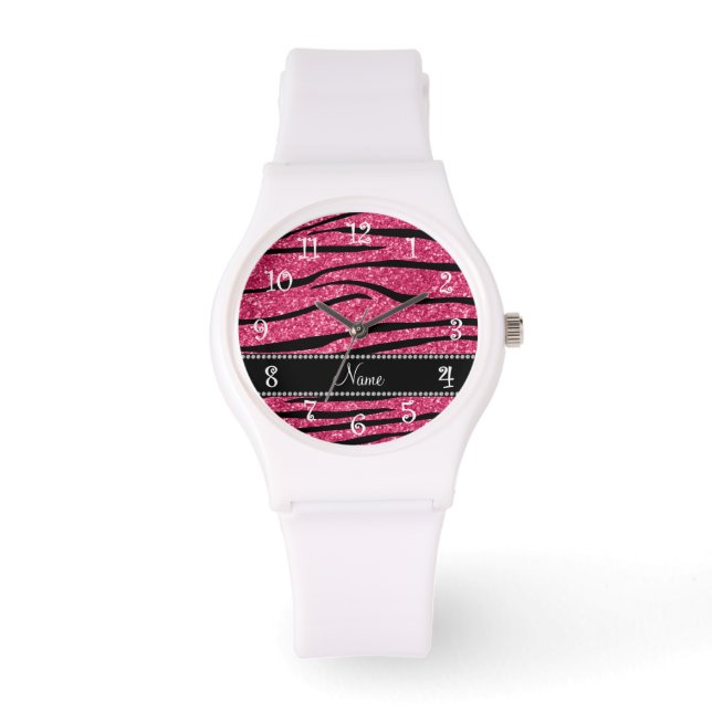 Montre Personnaliser nom fuchsia parties scintillant rose (Recto)