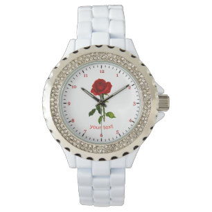 Montre Personnaliser Rose rouge avec feuille Nom personna
