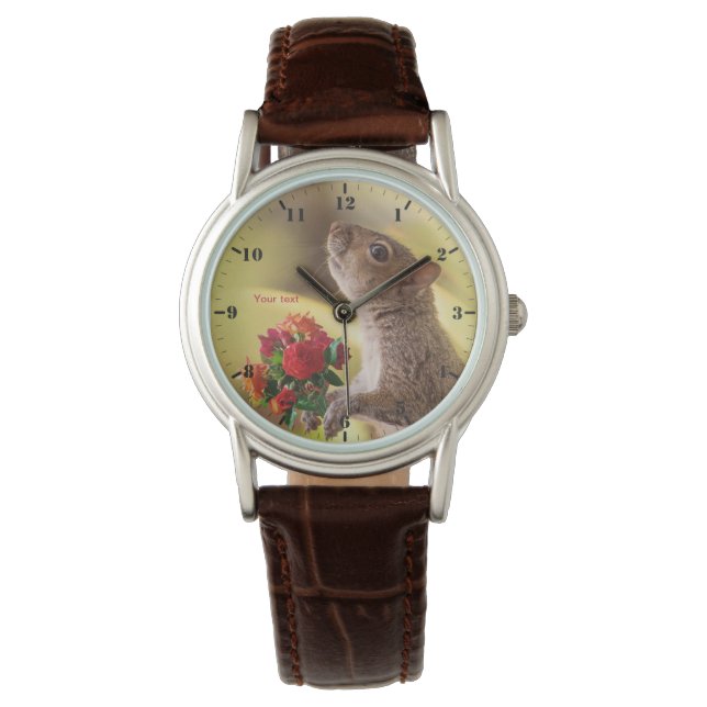 Montre Personnalisez l'écureuil avec des roses pour vous (devant)