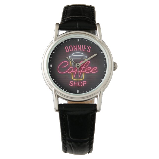 Montre Personnalized NAME Neon Style Coffee Shop Custom (devant)
