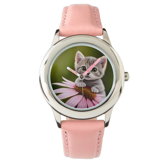 Montre Petit chat gris floral mignon (devant)
