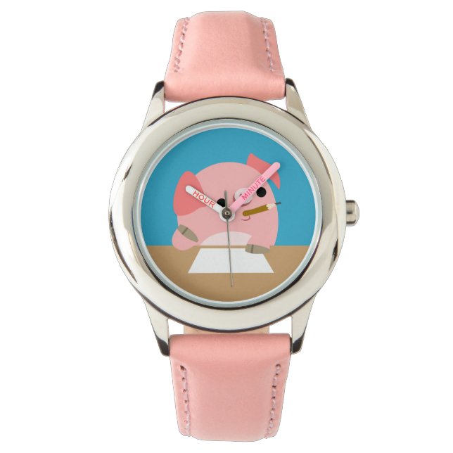 Montre Petit cochon de dessin mignon "Bloc de l'écrivain" (devant)