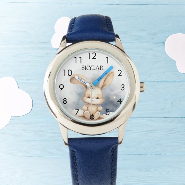 Montre Petit lapin beige bleu ciel pépinière (Créateur téléchargé)