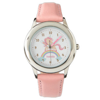 Montre Petit licorne avec étoile sur Rainbow Pink Watch