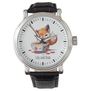 Montre Petit renard affamé attend le Ramen japonais