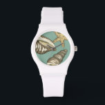 Montre Petit trio Shell Turquoise<br><div class="desc">Megan Meagher est connue pour ses oeuvres d'art simples. Cette image montre la simplicité des trésors de la mer, des coquillages de conques et des étoiles de mer. Meagher englobe un arrière - plan turquoise à son image pour contraster ces trésors. Obtenez cette impression fine d'art dès aujourd'hui sur votre...</div>