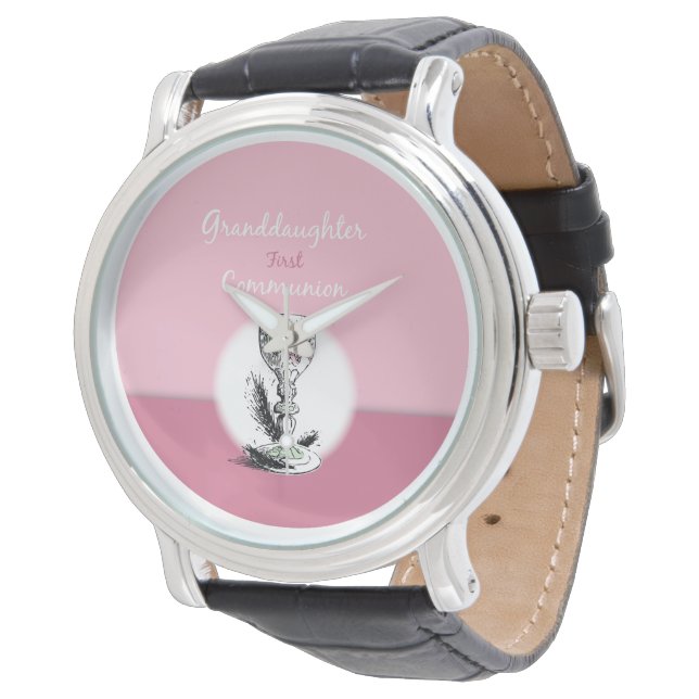 Montre Petite-fille Première Communion rose, Chalice (Incliné)
