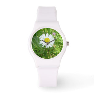 Montre Petite petite marguerite miniature blanche et jaun