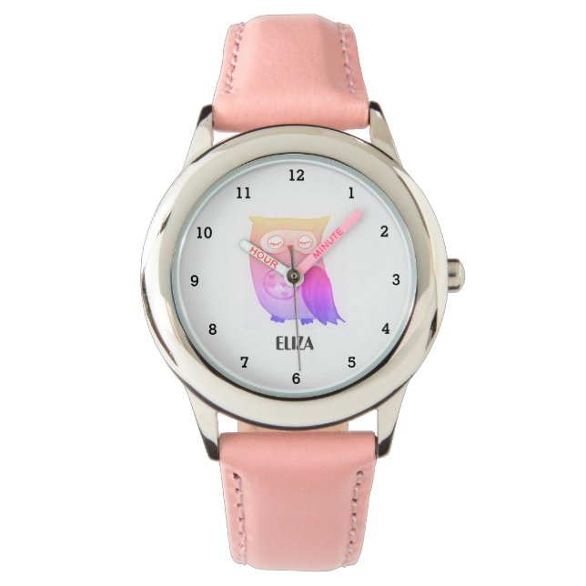 Montre Petites filles Chouette rose Oiseaux Animaux Enfan (devant)