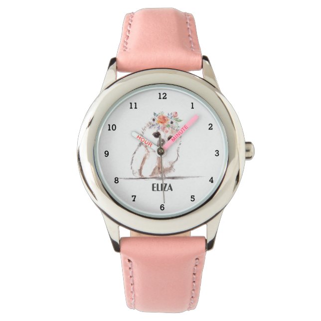 Montre Petites filles Chouette rose Oiseaux Animaux Enfan (devant)